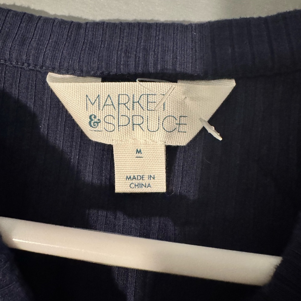 Market & Spruce Navy Ribbed Henley Top Short Sleeve Size M - Picture 4 of 4
